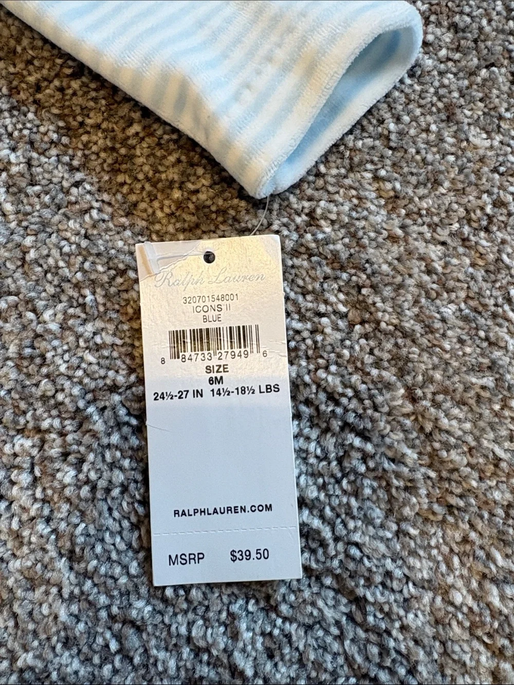 Ralph Lauren Light Blue & White Striped Footed One-Piece